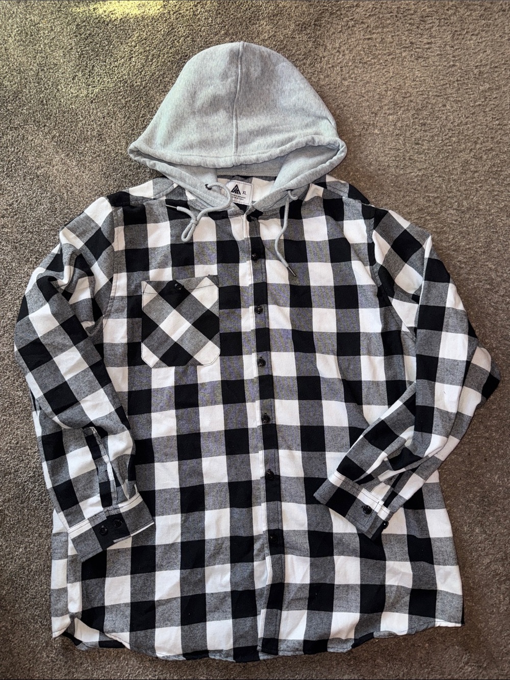 Black & White Buffalo Plaid Hoodie Flannel Shirt